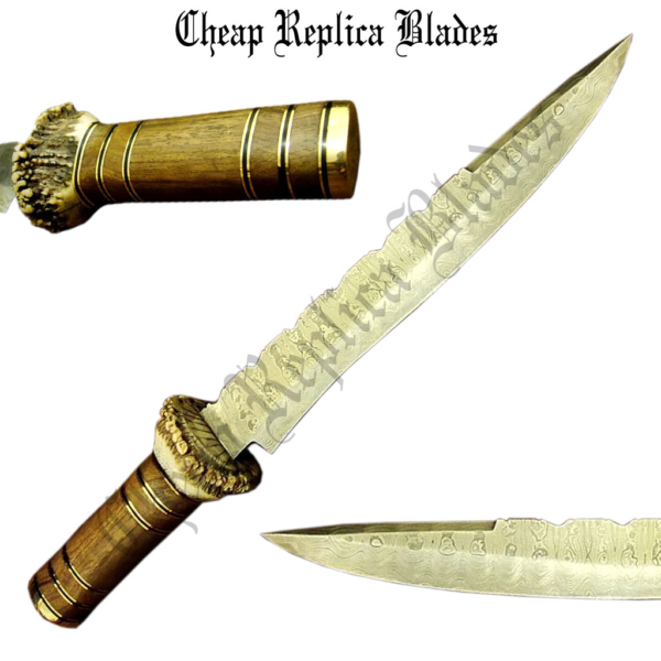 Bowie Damascus Crown Antler Knife-0