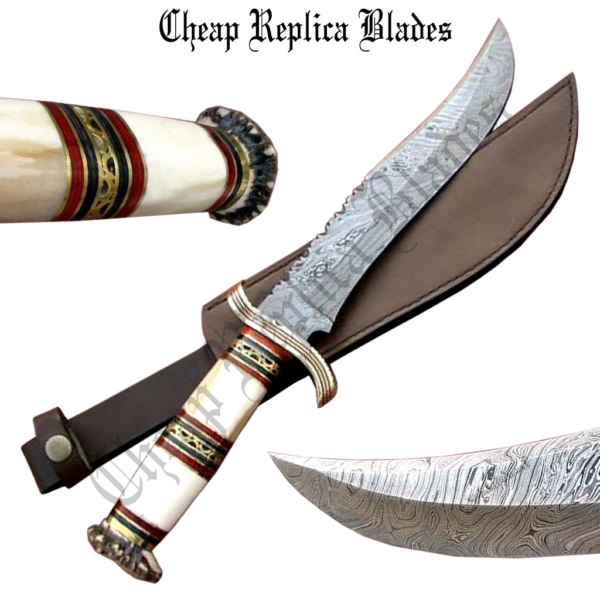 Camel Bone Antler Carbon Steel Damascus Knife-0