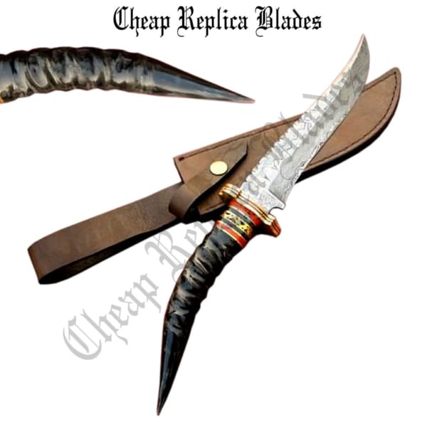 Damascus Hunting Deer Horn Knife-0